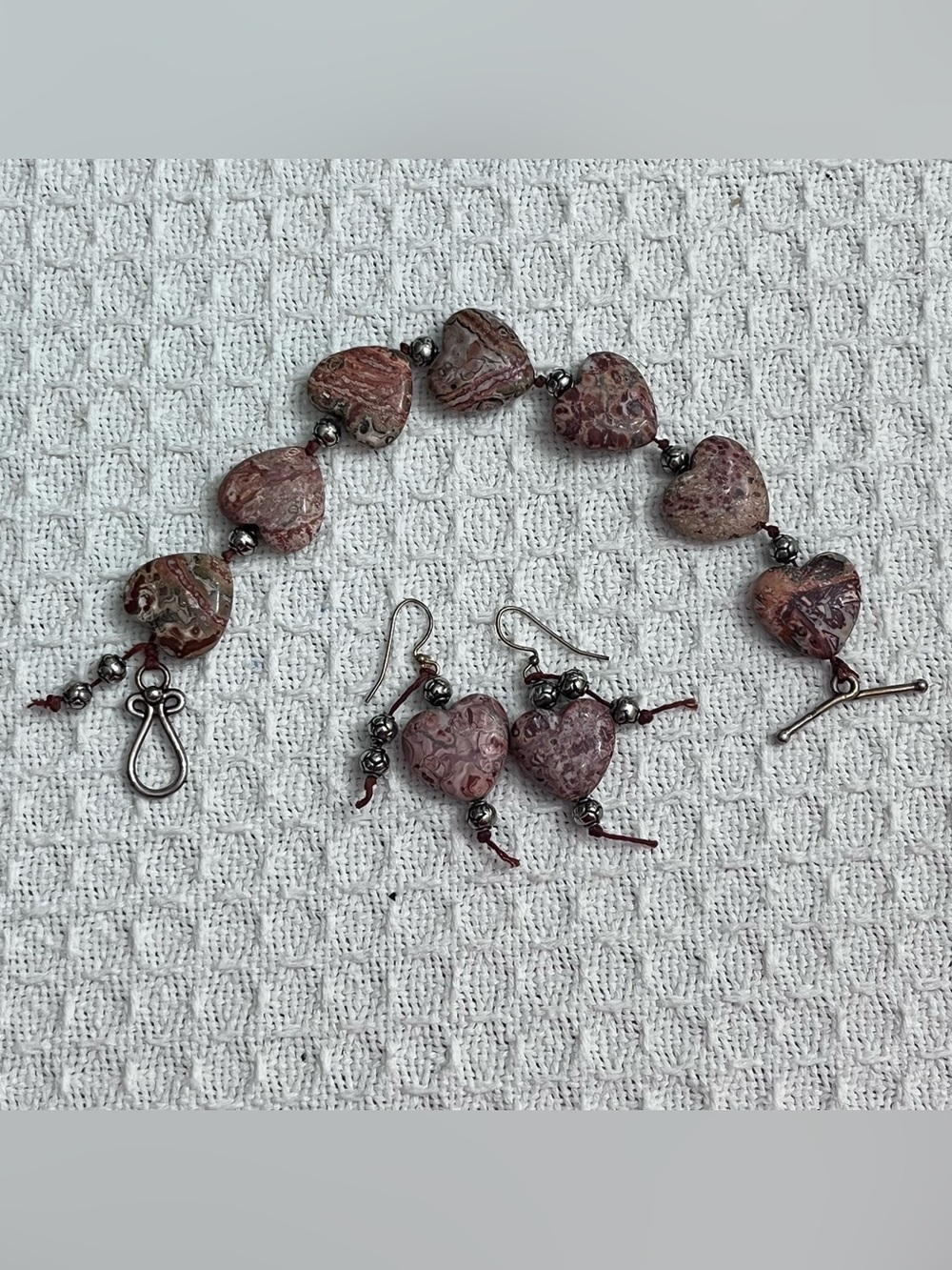 NEW Jasper Stone Heart Bracelet & Earring Set